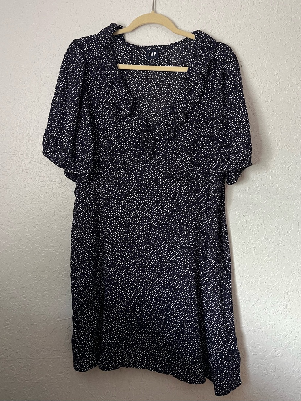 GAP Navy Dress with White Dot & Heart Print and Puff Sleeves